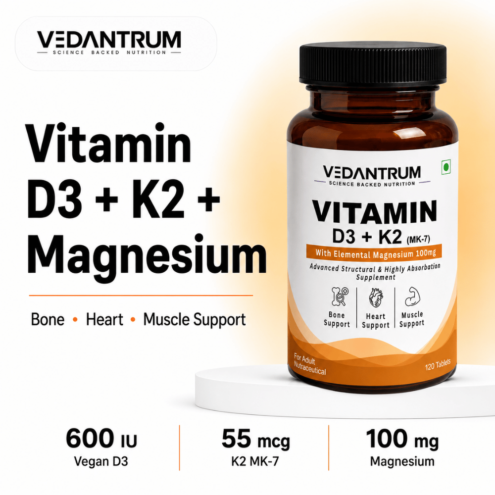 Vitamin D3 2000IU + K2 MK7 | Vegan Plant-Based | Bone, Heart & Immunity Support | Vedantrum