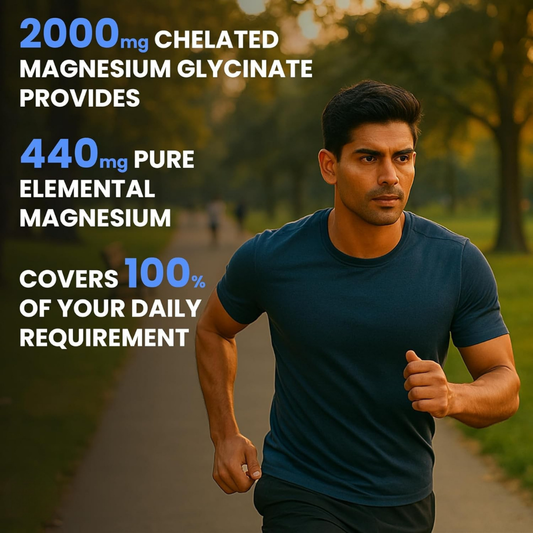 Vedantrum Magnesium Glycinate 2000mg (440mg Elemental) – Chelated High Absorption for Sleep, Stress Relief & Muscle Recovery | 120 Veg Tablets
