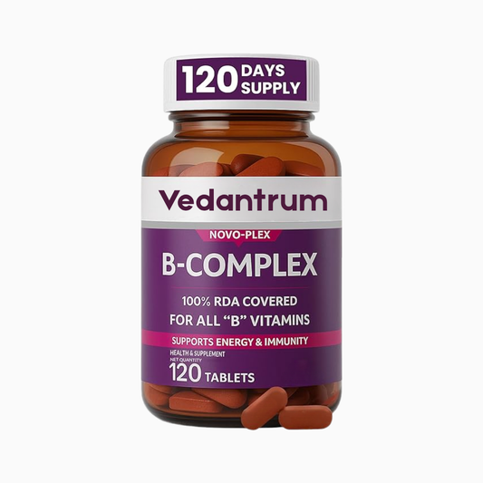 Vedantrum Active B-Complex – Methylcobalamin, L-Methylfolate & P5P with Vitamin C, Choline & Inositol for Energy, Brain & Nerve Support | 120 Tablets