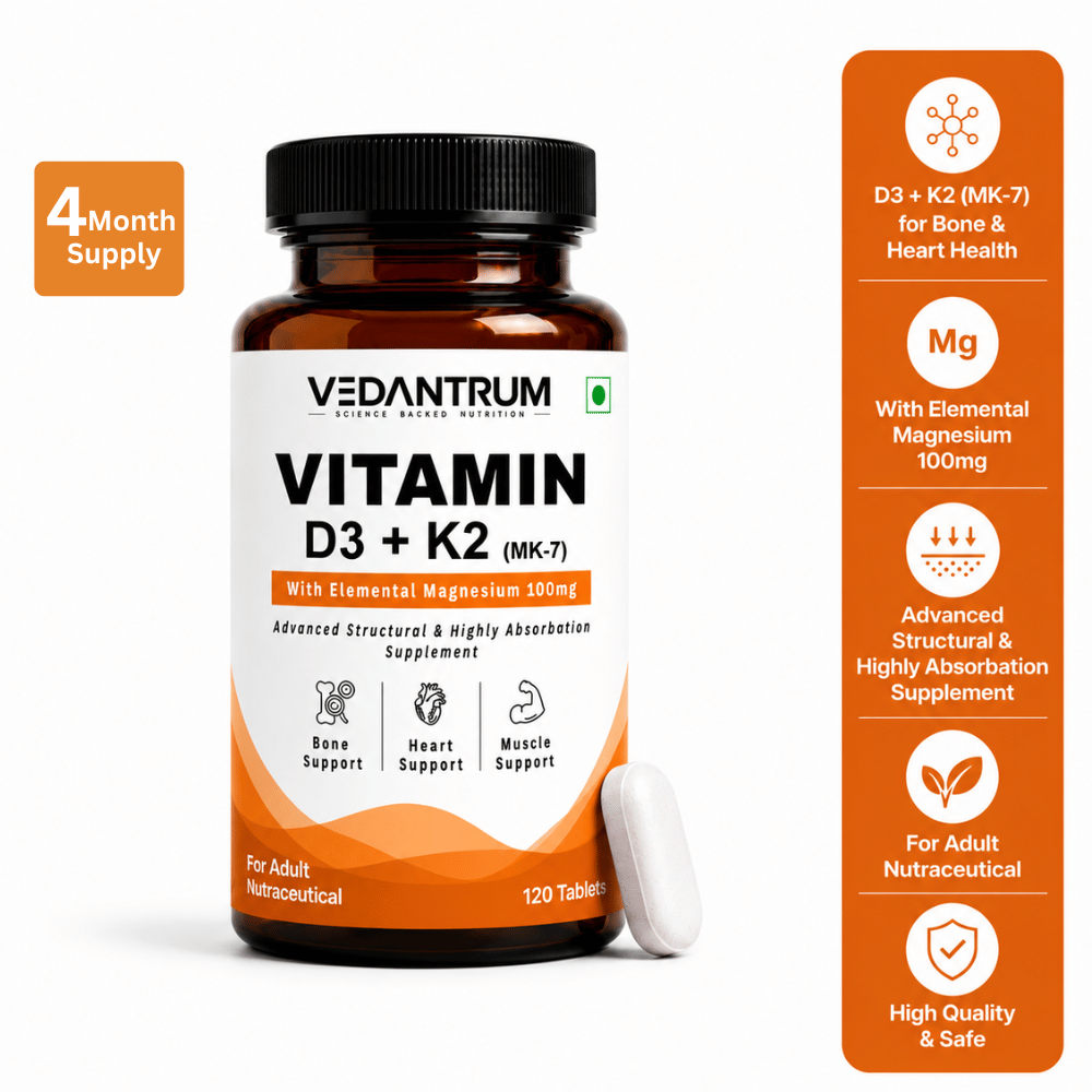 Vitamin D3 600IU + K2 MK7 | Vegan Plant-Based | Bone, Heart & Immunity Support | Vedantrum