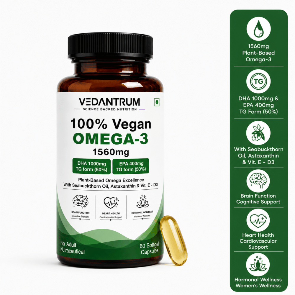 Vedantrum 100% Veg Omega 3 | Plant-Based Brain & Heart Support