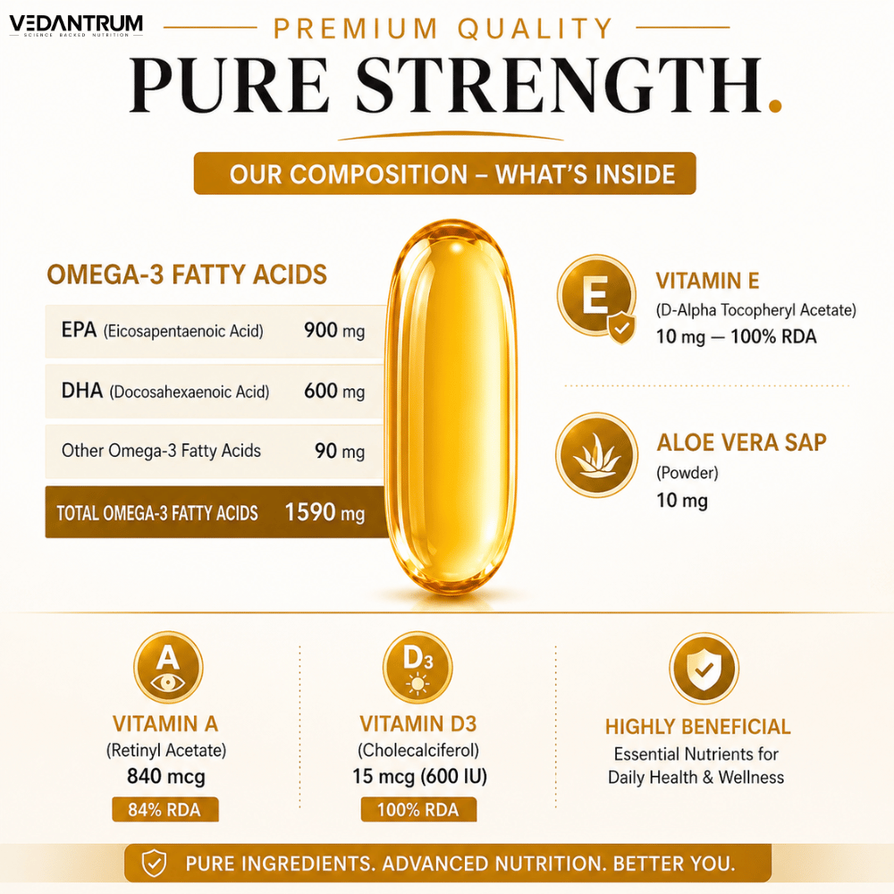 Vedantrum Ultra Omega-3 Fish Oil 2750mg | Heart & Brain Support