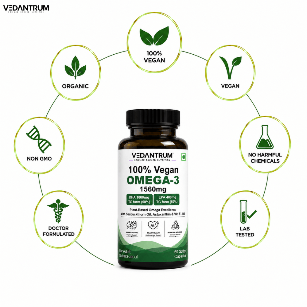 Vedantrum 100% Veg Omega 3 | Plant-Based Brain & Heart Support