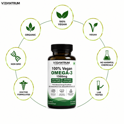 Vedantrum 100% Veg Omega 3 | Plant-Based Brain & Heart Support