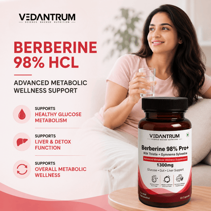 Berberine 98% with Milk Thistle | Blood Sugar, Gut Health & Metabolic Support | Vedantrum