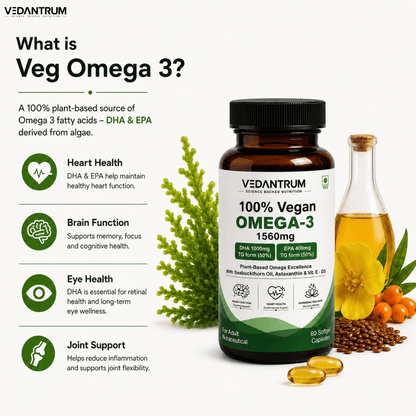 Vedantrum 100% Veg Omega 3 | Plant-Based Brain & Heart Support