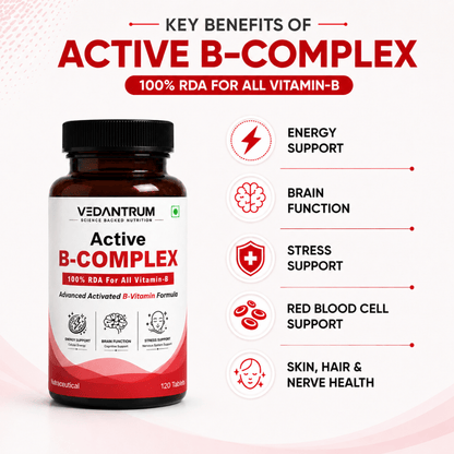 Methylated B-Complex Vitamins B1-B12 | Energy, Stress & Brain Support Supplement | Vedantrum
