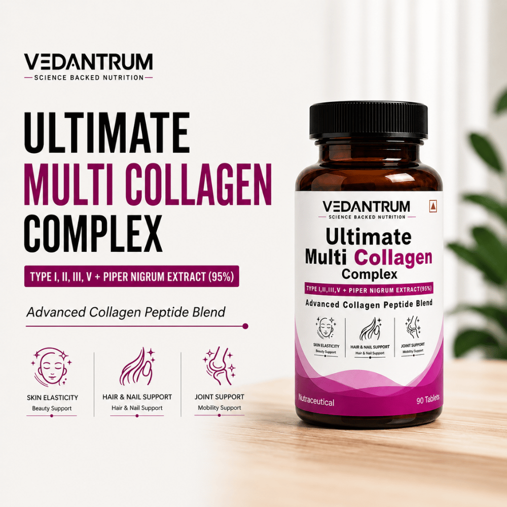Multi Collagen Complex Type I, II, III, V & X | Skin, Joint & Hair Support | Vedantrum