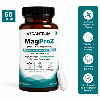 Magnesium Glycinate ZMA Formula with Zinc, B6, B12 & D3 | Sleep & Recovery Support | Vedantrum MagProZ