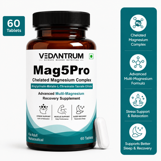 5-Form Chelated Magnesium Complex with B6, Zinc & D3 | Sleep, Muscle & Stress Support | Vedantrum Mag5Pro