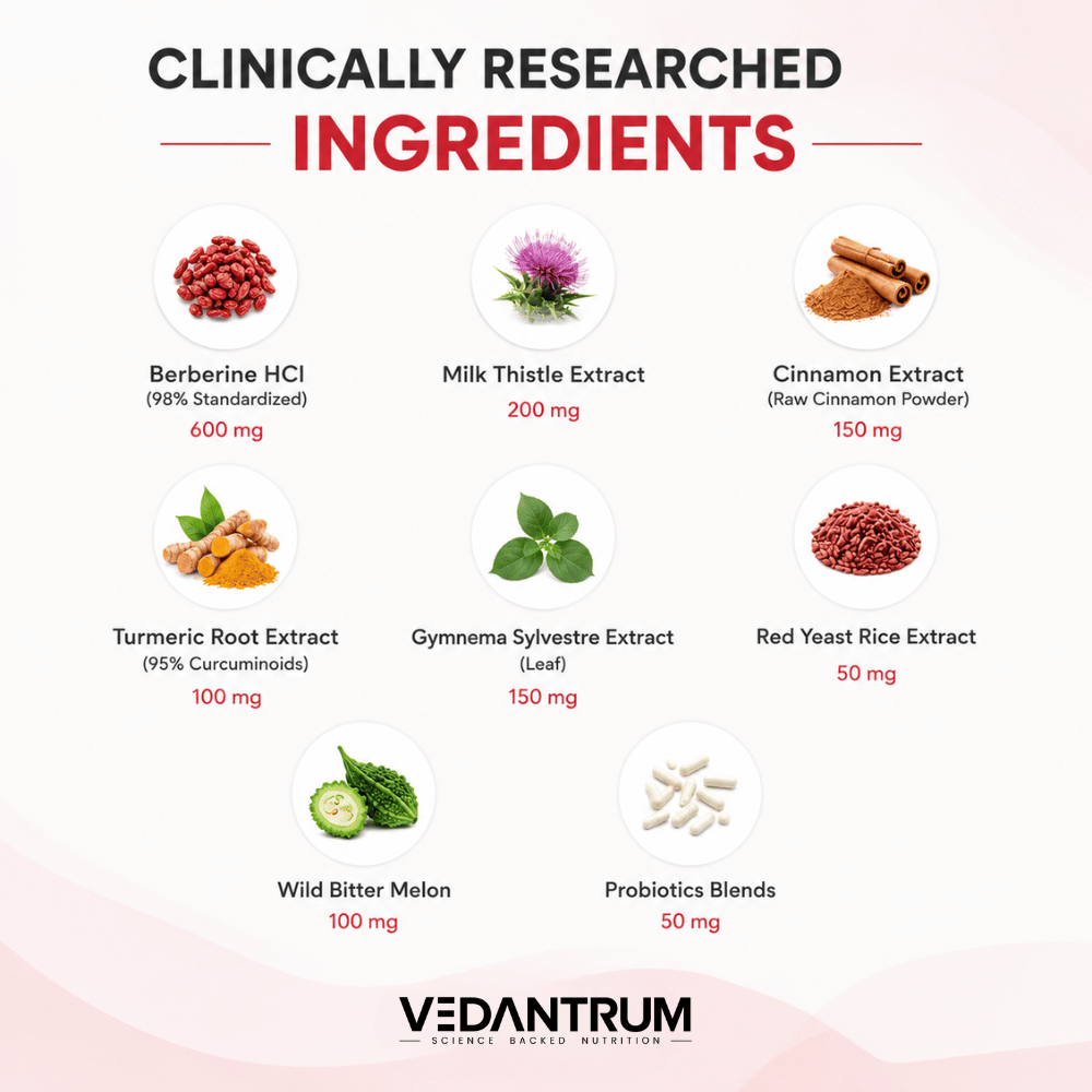 Berberine 98% with Milk Thistle | Blood Sugar, Gut Health & Metabolic Support | Vedantrum