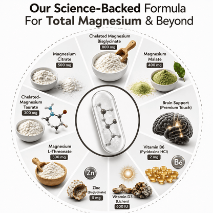 5-Form Chelated Magnesium Complex with B6, Zinc & D3 | Sleep, Muscle & Stress Support | Vedantrum Mag5Pro