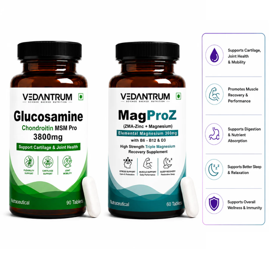 Combo MagProz Magnesium Glycinate ZMA Formula with Zinc + Glucosamine Chondroitin MSM Pro