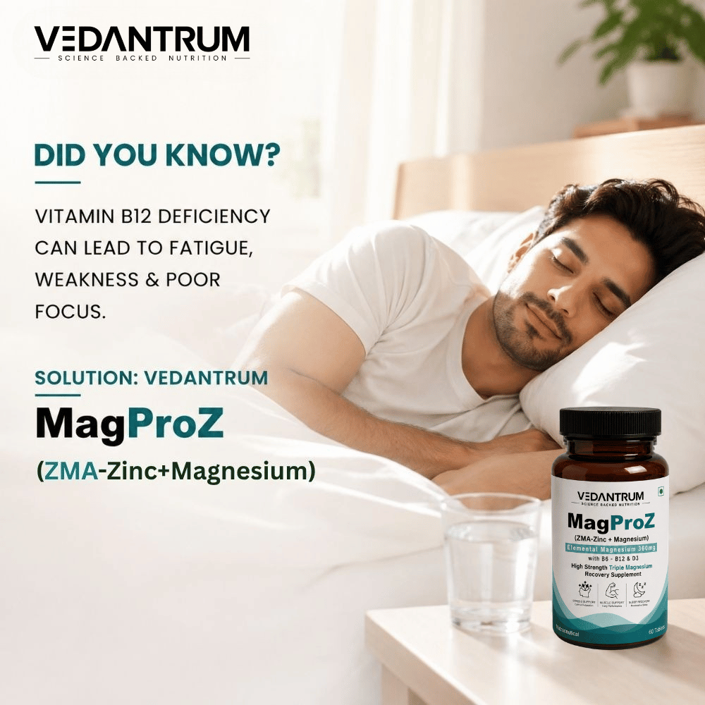 Magnesium Glycinate ZMA Formula with Zinc, B6, B12 & D3 | Sleep & Recovery Support | Vedantrum MagProZ