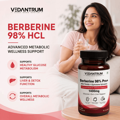 Berberine 98% with Milk Thistle | Blood Sugar, Gut Health & Metabolic Support | Vedantrum