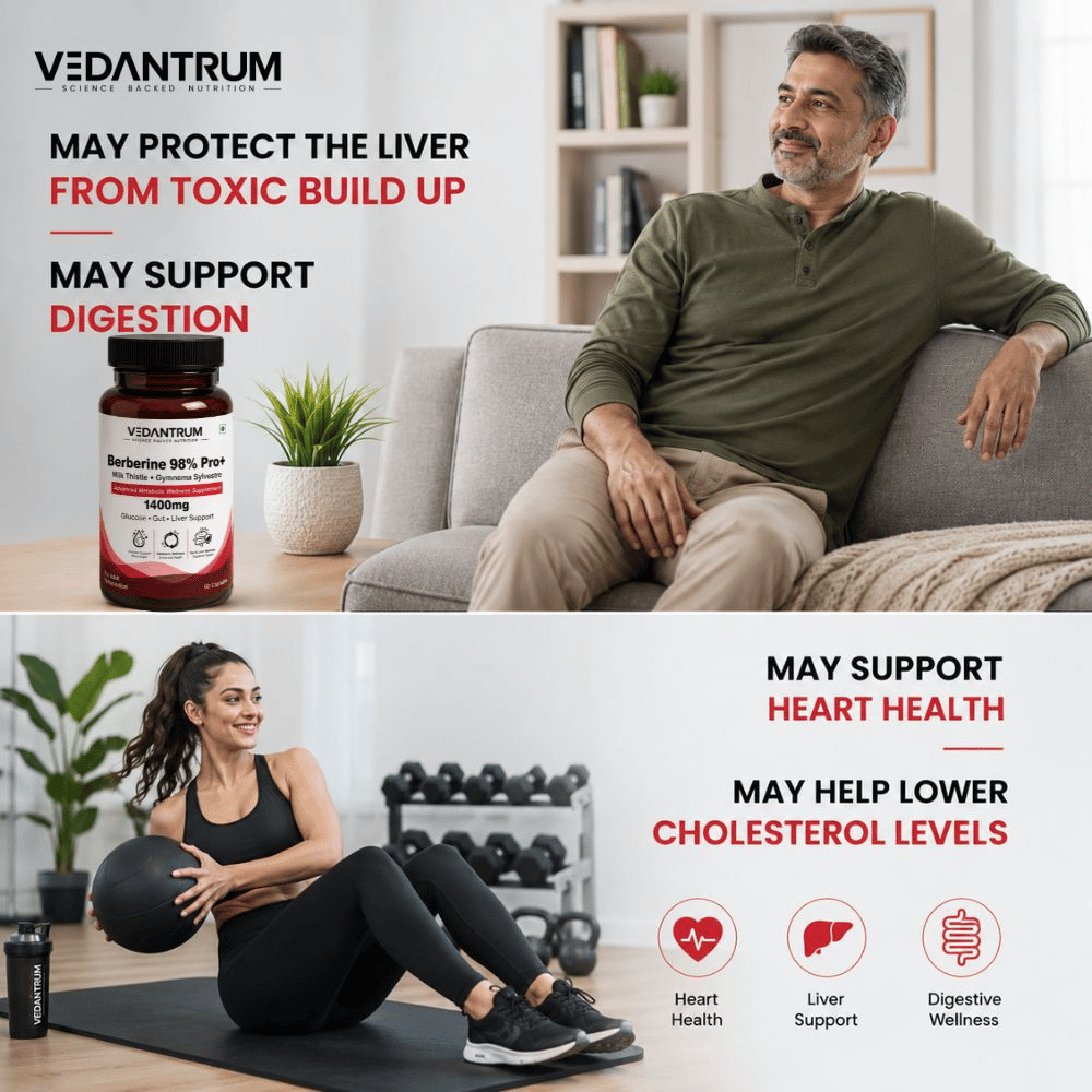 Berberine 98% with Milk Thistle | Blood Sugar, Gut Health & Metabolic Support | Vedantrum