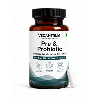 Prebiotics + Probiotics 50 Billion CFU | Gut Health, Immunity & Digestive Support | Vedantrum