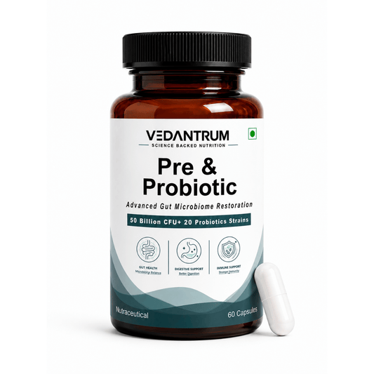 Prebiotics + Probiotics 50 Billion CFU | Gut Health, Immunity & Digestive Support | Vedantrum