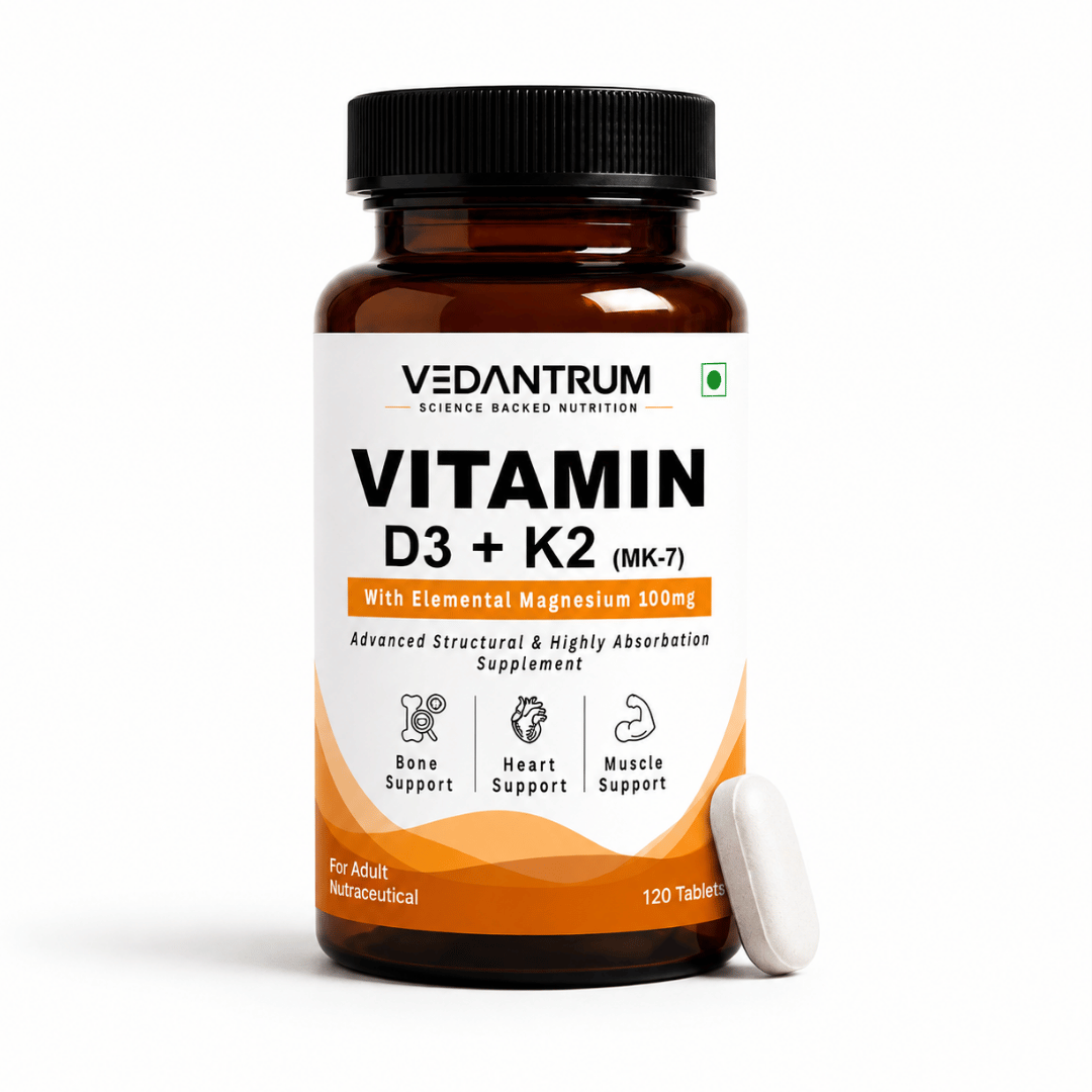 Vitamin D3 2000IU + K2 MK7 | Vegan Plant-Based | Bone, Heart & Immunity Support | Vedantrum