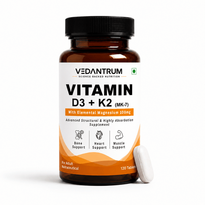 Vitamin D3 2000IU + K2 MK7 | Vegan Plant-Based | Bone, Heart & Immunity Support | Vedantrum