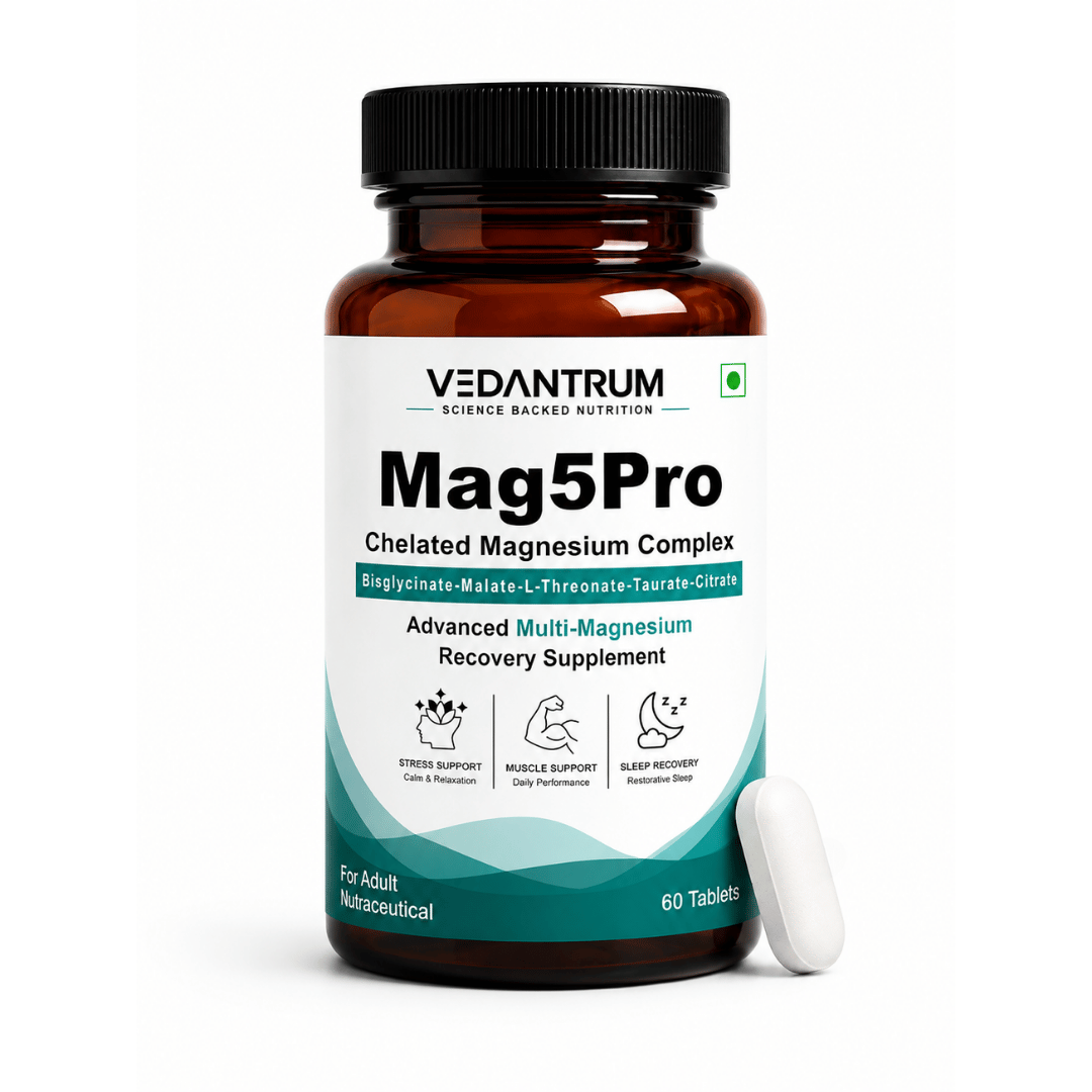 5-Form Chelated Magnesium Complex with B6, Zinc & D3 | Sleep, Muscle & Stress Support | Vedantrum Mag5Pro
