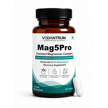 5-Form Chelated Magnesium Complex with B6, Zinc & D3 | Sleep, Muscle & Stress Support | Vedantrum Mag5Pro