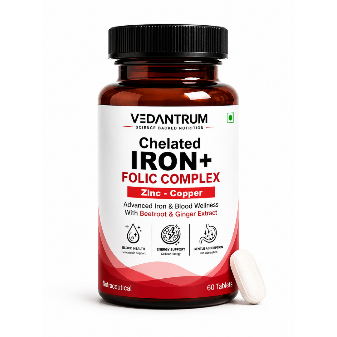 Chelated Iron 25mg + Folic Acid | Energy, Blood Building & Iron Deficiency Support | Vedantrum
