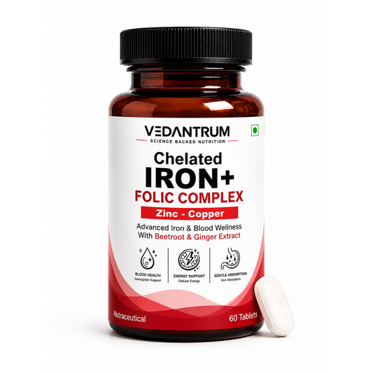 Chelated Iron 25mg + Folic Acid | Energy, Blood Building & Iron Deficiency Support | Vedantrum