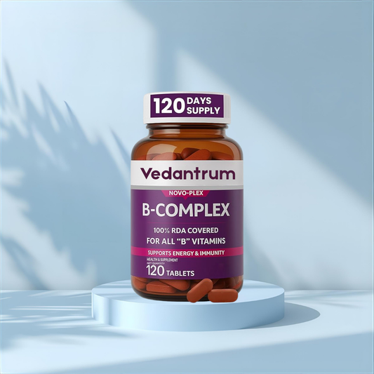 Vedantrum Active B-Complex – Methylcobalamin, L-Methylfolate & P5P with Vitamin C, Choline & Inositol for Energy, Brain & Nerve Support | 120 Tablets