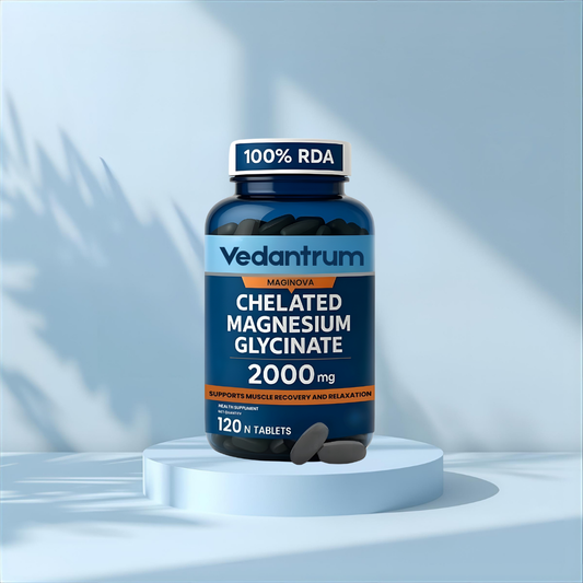 Vedantrum Magnesium Glycinate 2000mg (440mg Elemental) – Chelated High Absorption for Sleep, Stress Relief & Muscle Recovery | 120 Veg Tablets