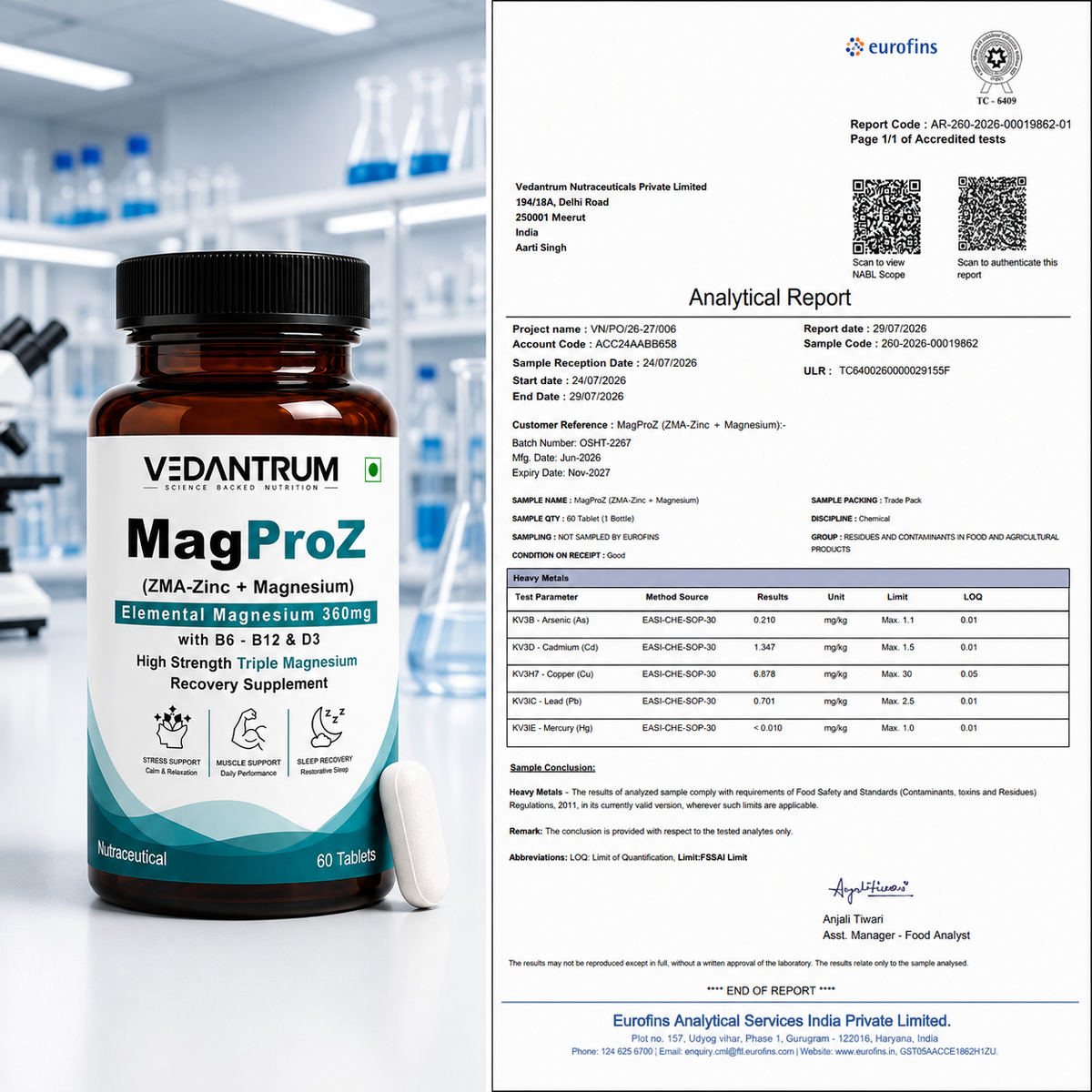 Combo MagProz Magnesium Glycinate ZMA Formula with Zinc + Glucosamine Chondroitin MSM Pro